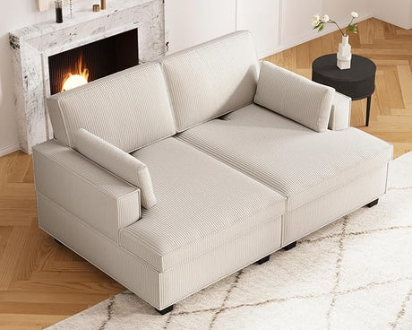 75" Oversized Loveseat Sofa, Comfy Corduroy Sectional Cloud Couch with Adjustable