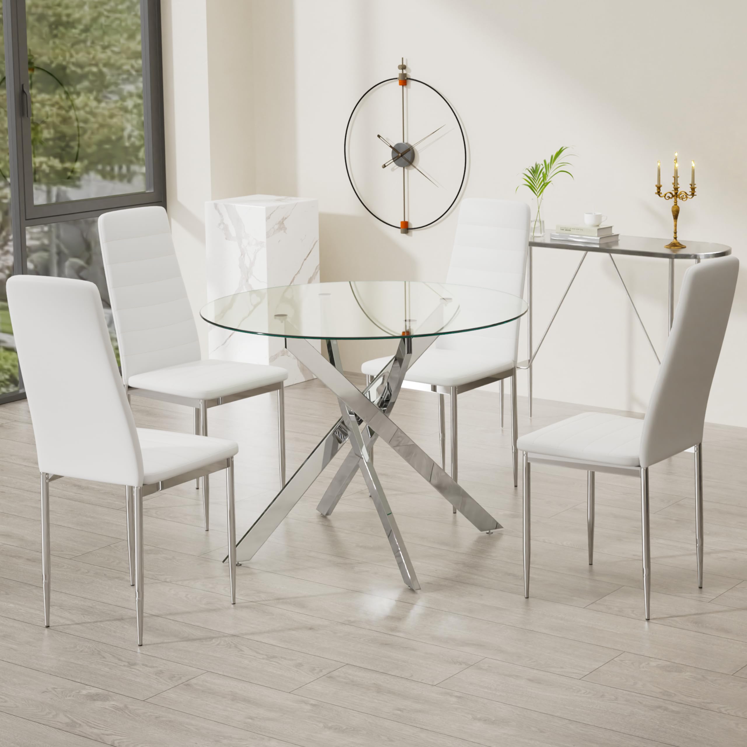 Glass Dining Table,Round Kitchen Table with Chromed Legs,35.3" Small Dining Table for Apartment