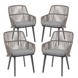 Patio Dining Chairs Set of 4, Woven Rope Outdoor Dining Chairs w/Steel Frame