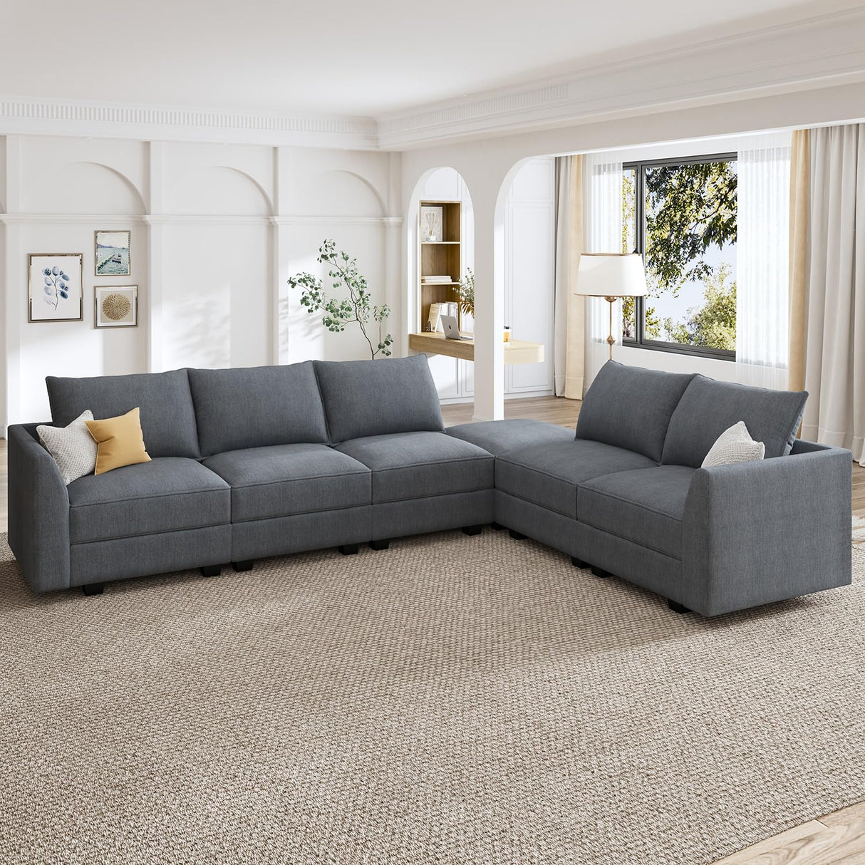 Modular Sectional Couch, Covertible L Shaped Couch with Storage Ottoman, 6 Seats