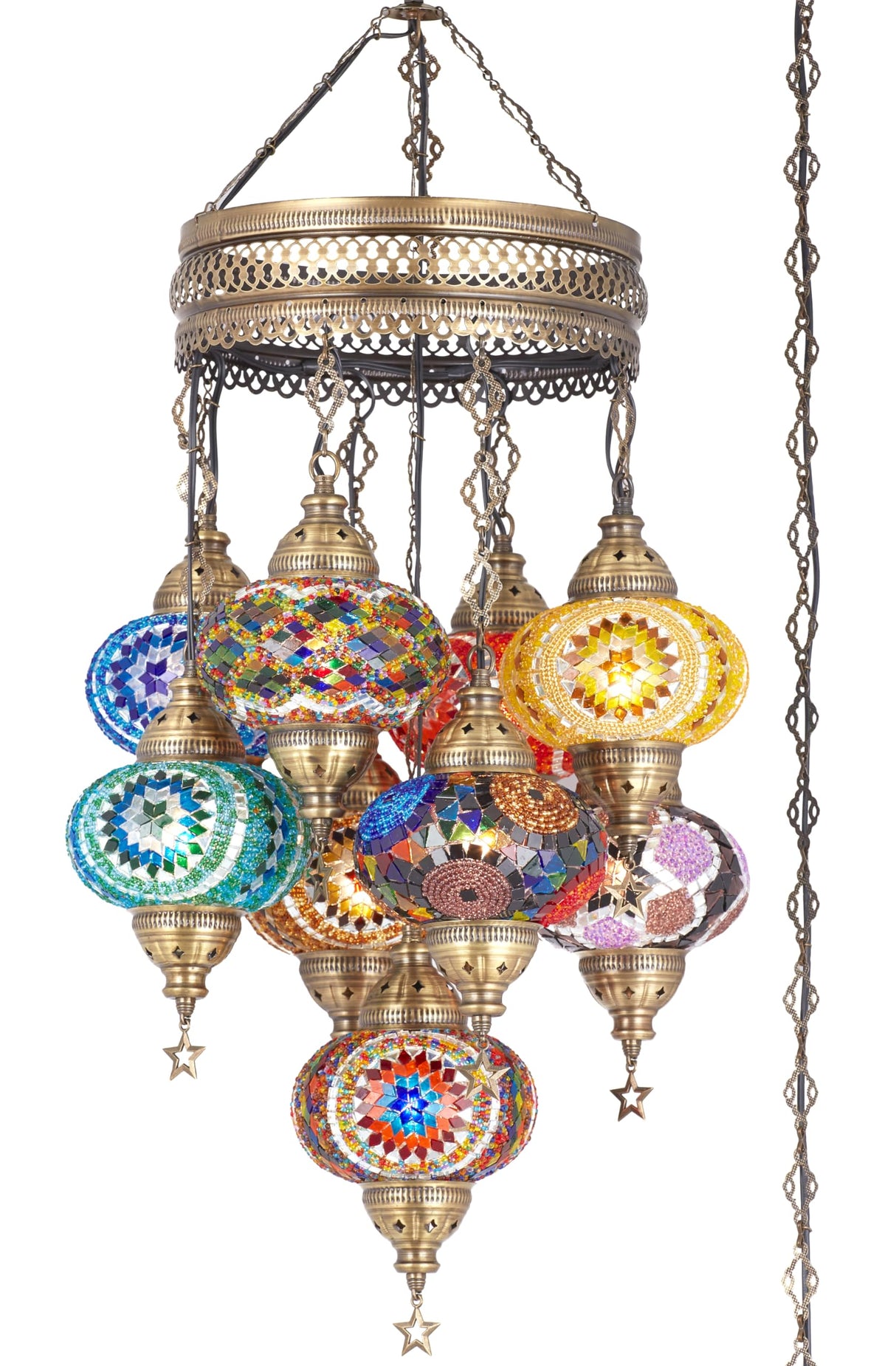 9-Piece 7" Large Globe Plug-in Turkish Moroccan Mosaic Chandelier