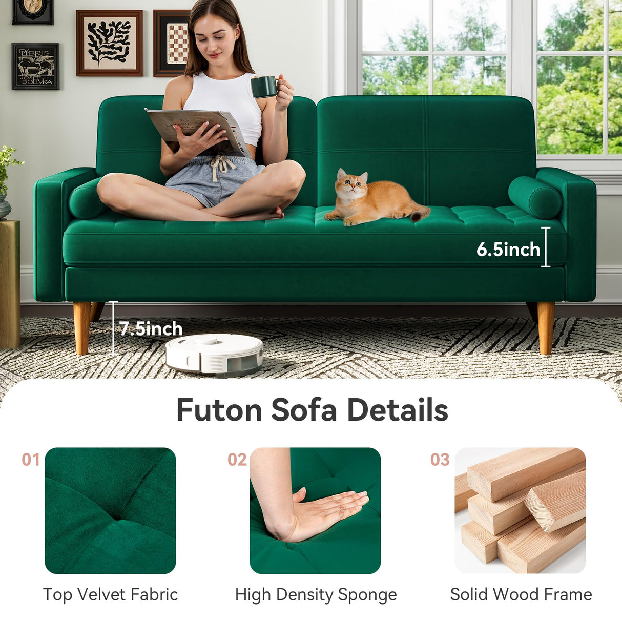 Loveseat Sofa, 70.5" Green Velvet Couch Love Seat Couches with Tufted Seat