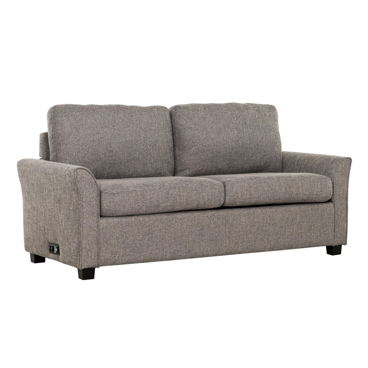 Full Size Sofa Bed, Linen, Convertible Design, USB Port, Power Outlets, Gray and Black