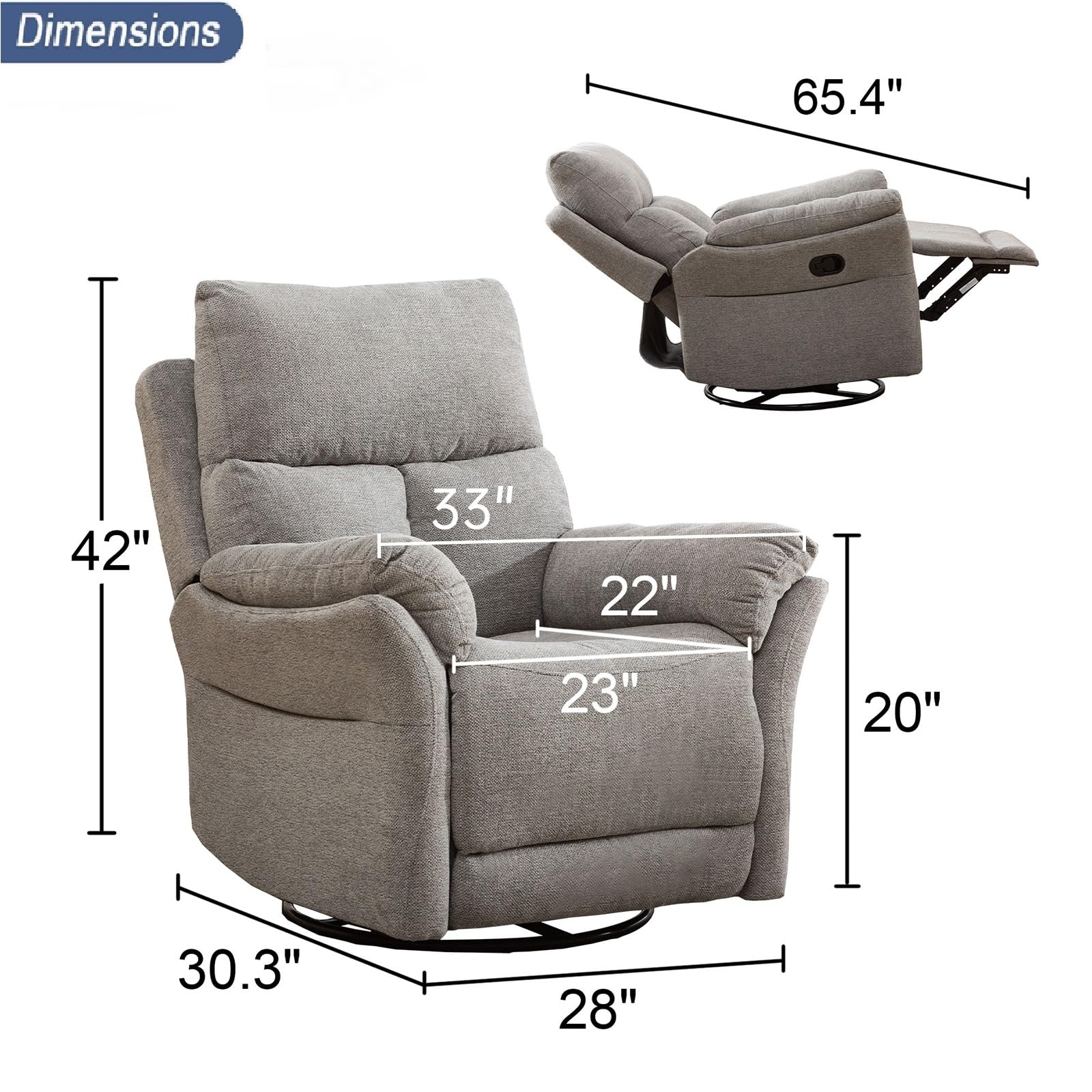 RelaxGlide Silver Manual Swivel Rocker Recliner Chair with Wing Back Design