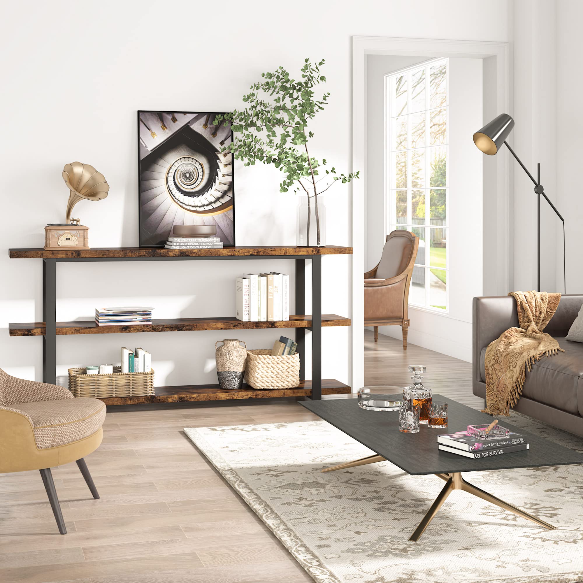 70.8 Inch Extra Long Console Table with 3-Tier Storage Shelves