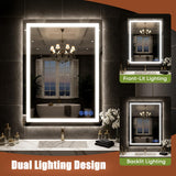 40x30 LED Bathroom Mirror - Wall Mounted with Dimmable Front & Backlit