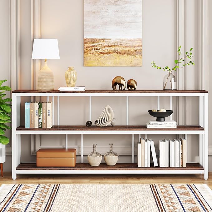 71" Industrial Console Table, 3 Tiers Sofa Table, Narrow Long Sofa Table