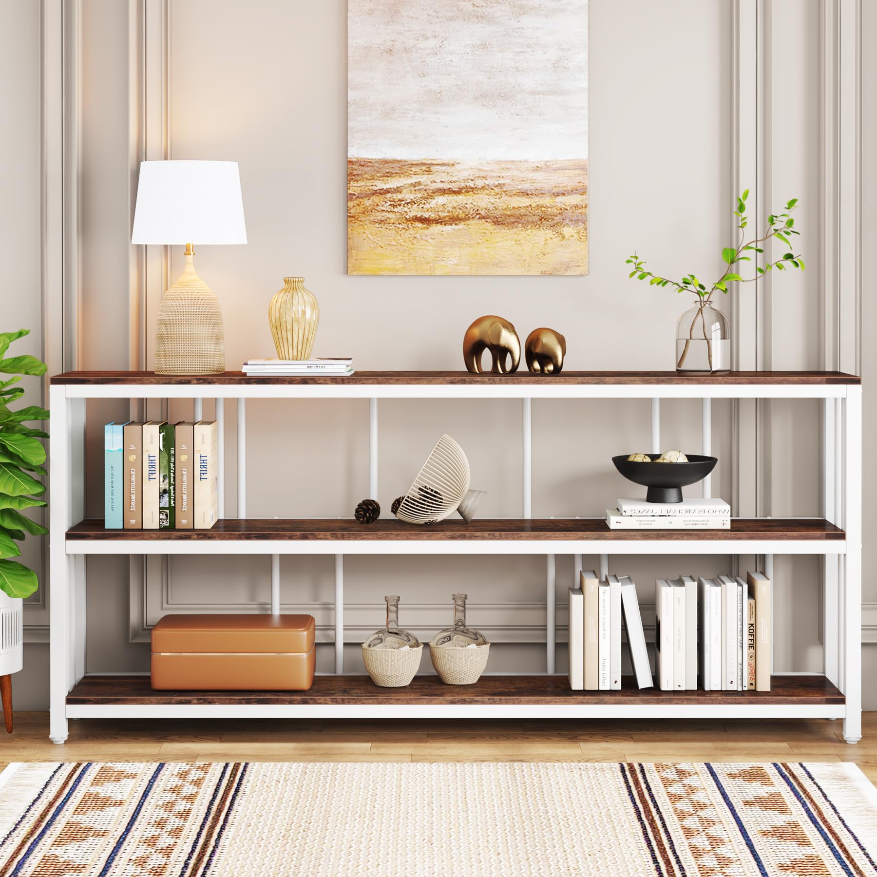 71" Industrial Console Table, 3 Tiers Sofa Table, Narrow Long Sofa Table