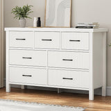 White Dresser 7 Drawer Dresser for Bedroom, Modern Fluted Dresser with Solid Wood