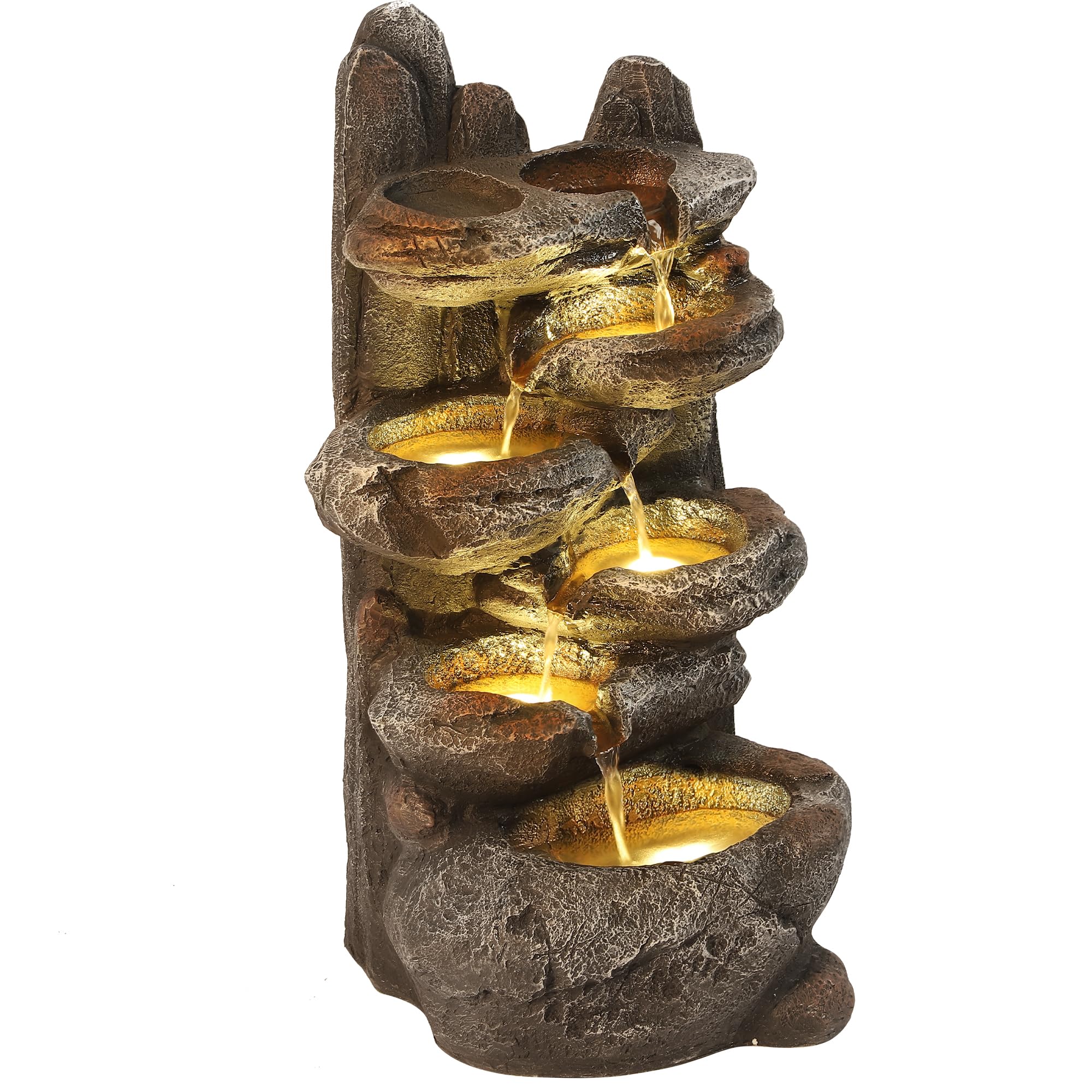 6-Tier Cascading Rock Water Fountain Outdoor Garden Waterfall with Lights
