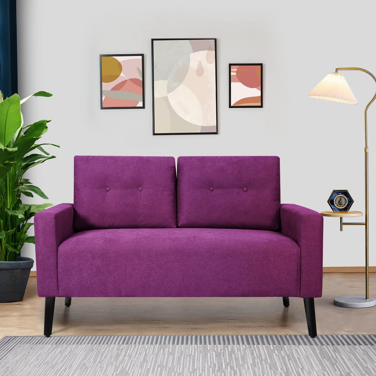 Linen Square Arm Loveseat Sofa