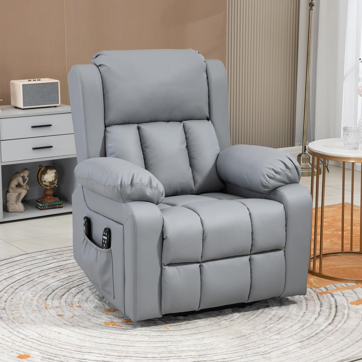 Electric Power Lift Recliner Chair, PU Leather Reclining Chair with Vibration Massage,