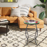 Outdoor Side Table - Small Mosaic Patio Table, 14” Round Accent End Coffee Table Glass