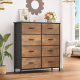 Fabric Dresser for Bedroom, Tall Storage Dresser with 8 Drawers, Rustic Dresser & Chest of Drawers