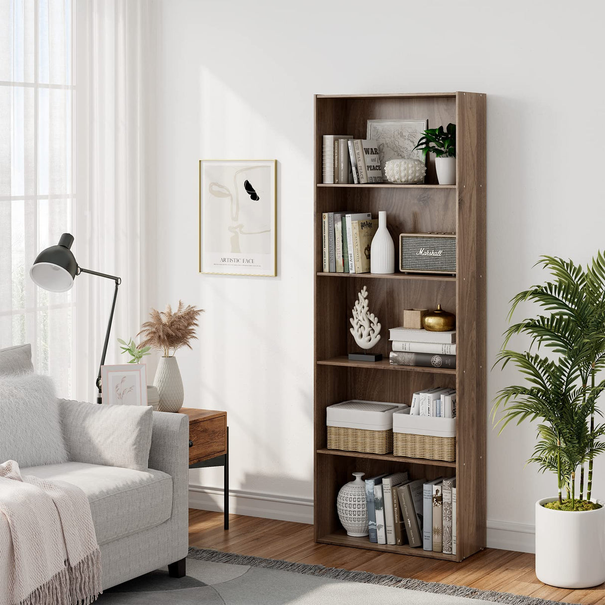 5 Shelf Bookcase, Tall Bookshelves and Bookcases, Vertical Bookshelf Tower