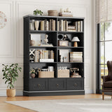 Farmhouse Bookshelf and Bookcase, 47" Wide Bookcase with Drawers, 5 Tier Book Shelves