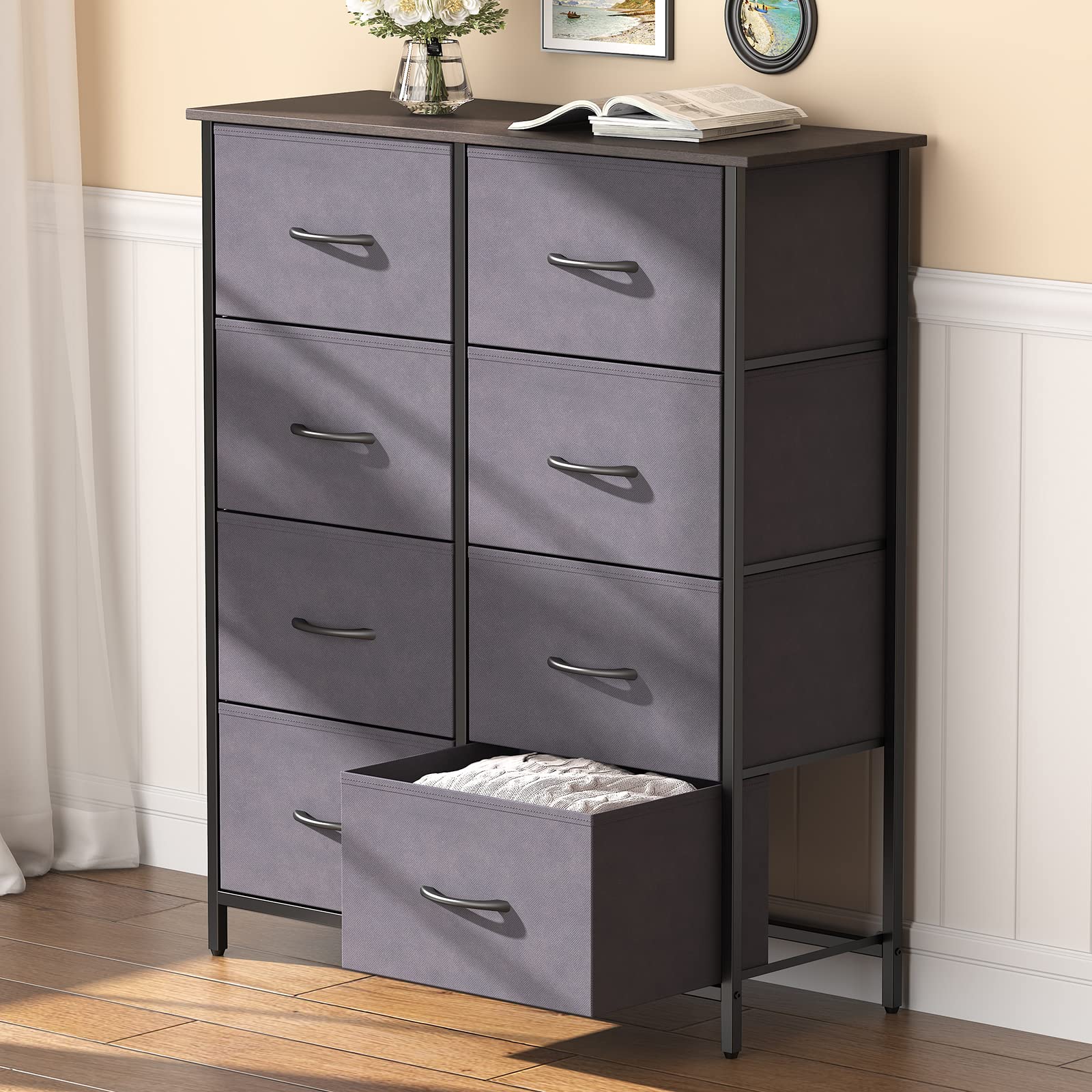 Dresser for Bedroom, Chest of Drawers with 8 Fabric Dressers
