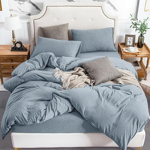 Jersey Knit Duvet Cover Set 100% T-Shirt Cotton Super Soft Comfy 3pc Bedding