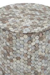 Deco 79 Mother of Pearl Shell Geometric Handmade Side End Accent Table, 14" x 14" x 20", Multi Colored