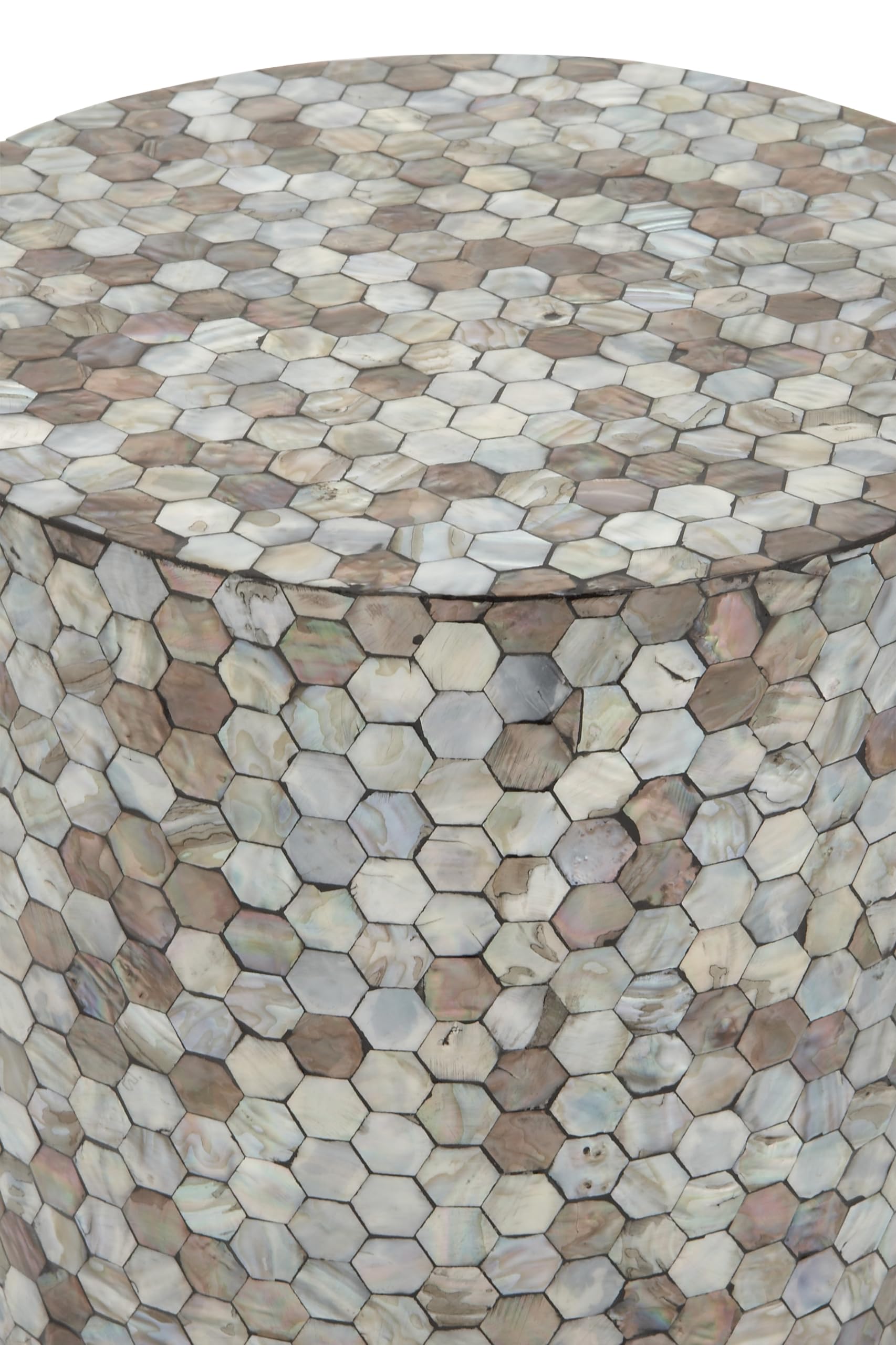 Deco 79 Mother of Pearl Shell Geometric Handmade Side End Accent Table, 14" x 14" x 20", Multi Colored