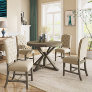 Dining Table Set, Wood Round Dining Table Set with Extendable Table and 4 Upholstered