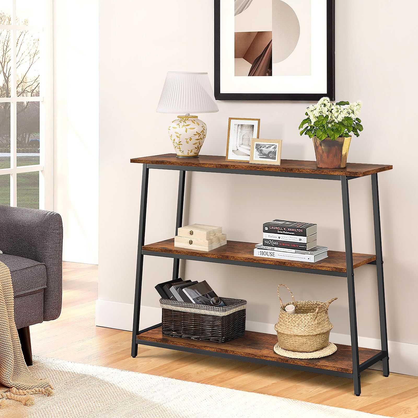 Narrow Console Table, Behind Couch Table, 39.4 Inch Sofa Table, 3-Tier Entryway Table,
