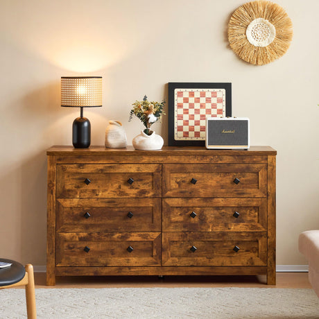 6 Drawers Dresser for Bedroom, 54" Farmhouse Wood Chest of Drawers with Vintage