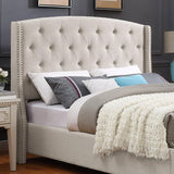 Wood Full Size Bed Frame, Mid Century Modern Platform Bed with Headboard