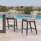 Patio Bar Stool Bar Height Set of 2 Outdoor Rattan Chairs with Back Modern Aluminum Woven Barstools