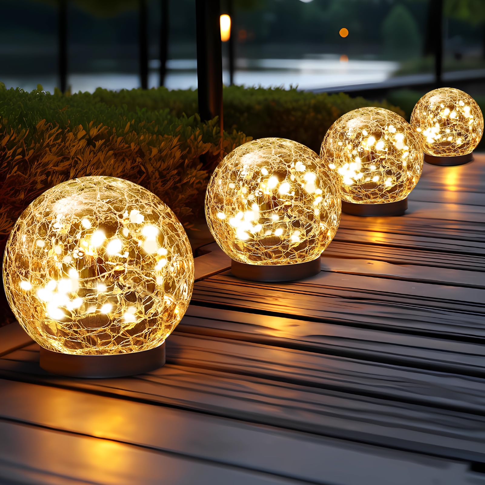 Solar Globe Lights Outdoor Waterproof - Cracked Glass Ball Lights for Garden, Patio