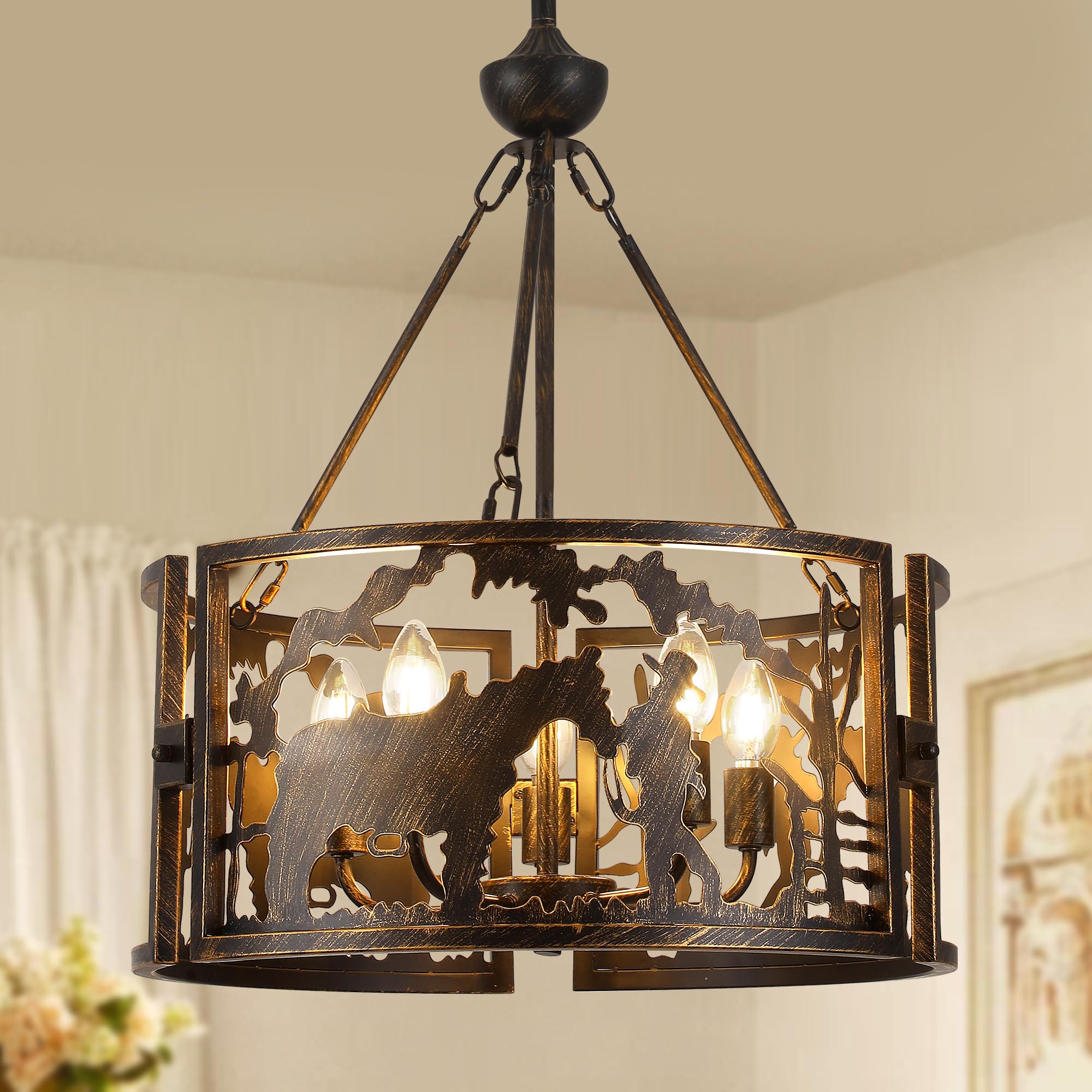 5-Light Black Drum Chandelier,Modern Farmhouse Industrial Hanging