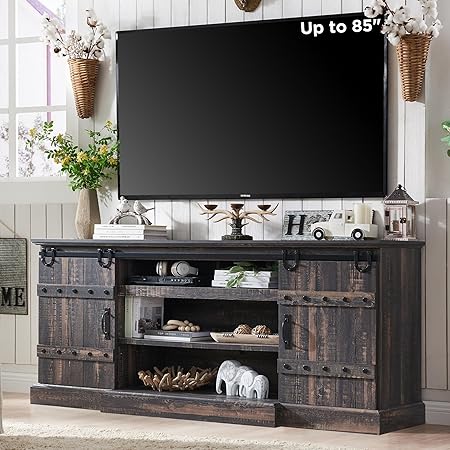 Farmhouse 75" TV Stand for 80 85 Inch TV, Rustic Media Console Table with Sliding