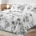 Cotton Quilt Set Queen Size Floral Quilts Navy Blue & White Bedding Sets, 3 Piece