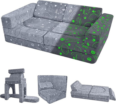 Toddler Couch, 10-Piece Modular Play Sofa for Playroom, Fold Out Kids Couch for Girl Boy