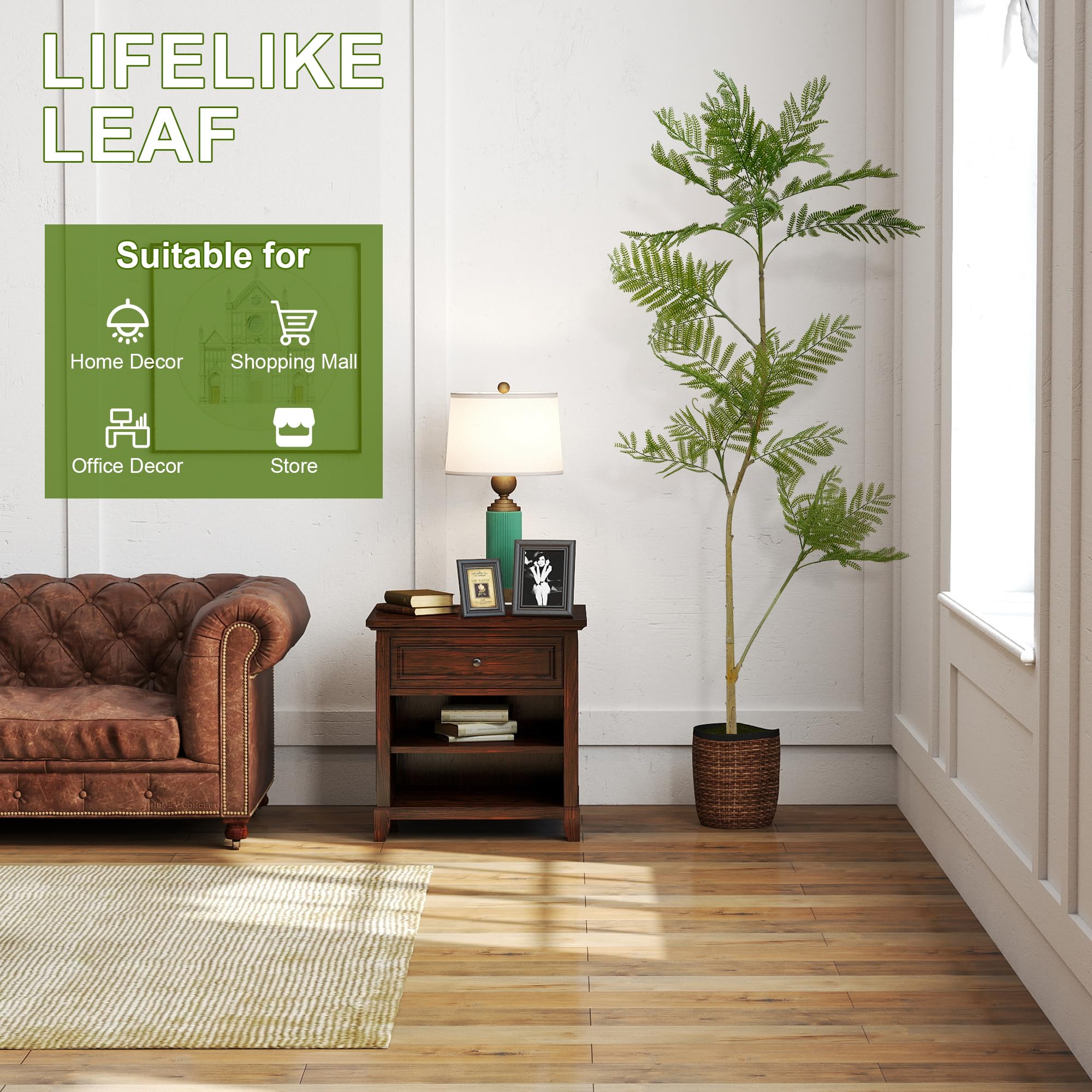 5.9ft Artificial Tree Indoor Fake Jacaranda Tree Lifelike Fake Plants Large Faux Plants for Home Decor Living Room Faux Tree for Patio Greening Porch 这个Artificial Jacaranda Tree