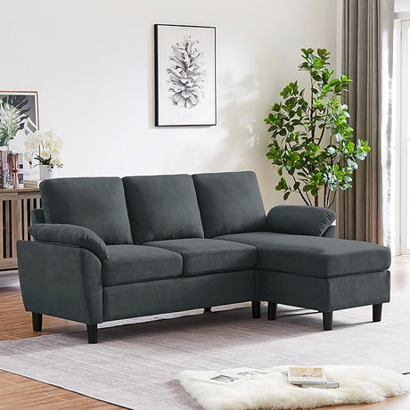 79" Convertible Sectional Sofa, Small L Shaped 3-Seat Couch with Reversible Chaise,