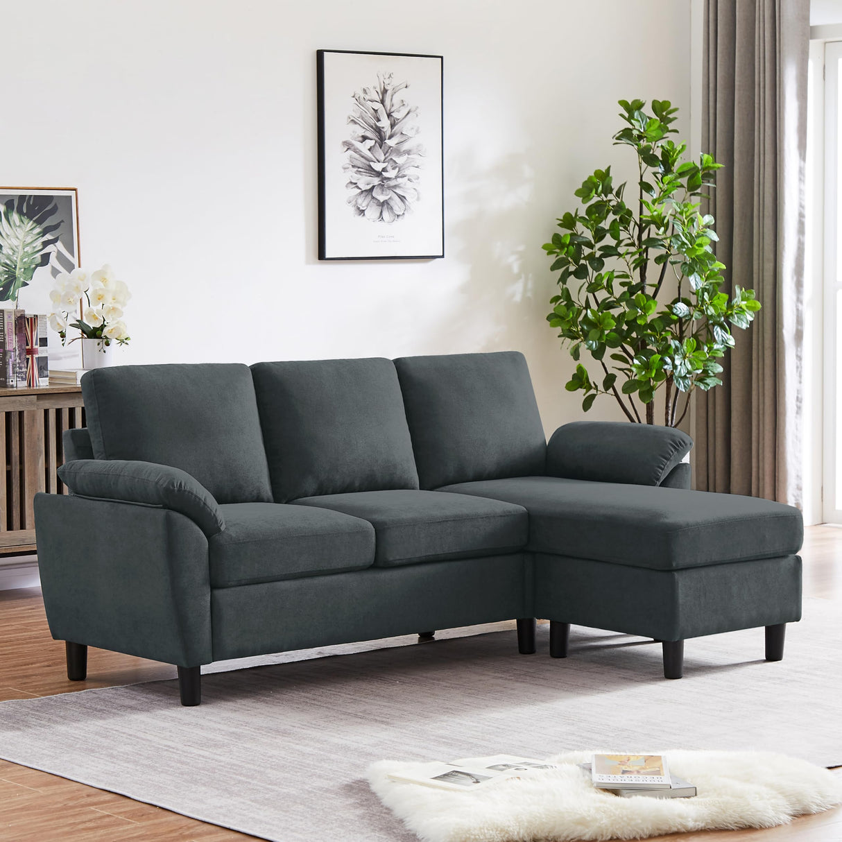 79" Convertible Sectional Sofa, Small L Shaped 3-Seat Couch with Reversible Chaise