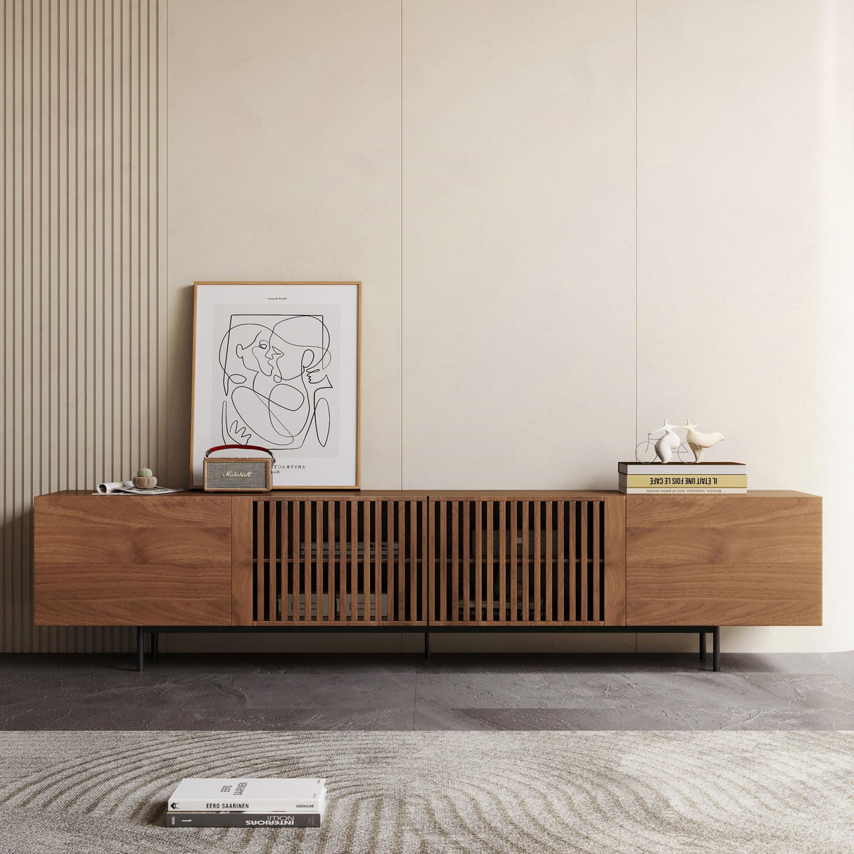 94.5" Mid-Century Modern TV Stand for 80+ Inch TVs - Walnut Entertainment Center