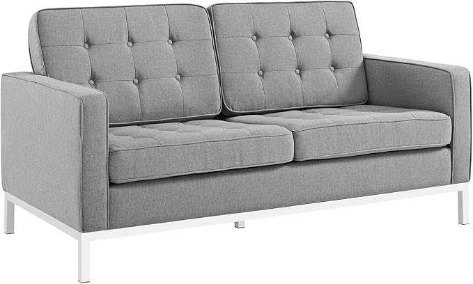 Loft Upholstered Fabric Mid-Century Modern Loveseat In Teal