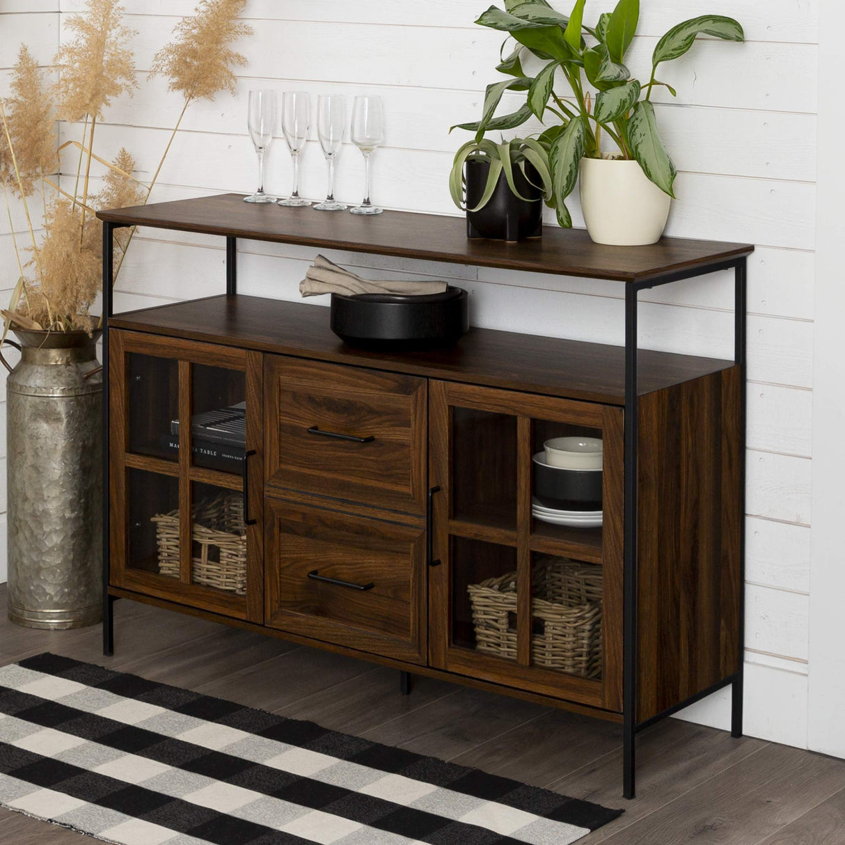 Furniture AZU48RAD3DDW Industrial 3-Door Buffet Sideboard for Kitchen-Dining Room,