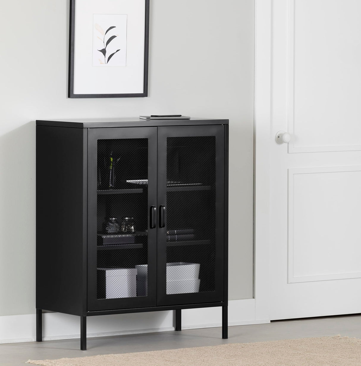 Crea Metal Mesh 2-Door Accent Cabinet, Black