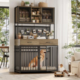 71" Tall Dog Crate Furniture with Storage Hutch - Rustic Brown