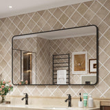 Black Framed Mirrors for Bathroom,40 x 32 Inch Rounded Conner Rectangle Mirror for Wall,