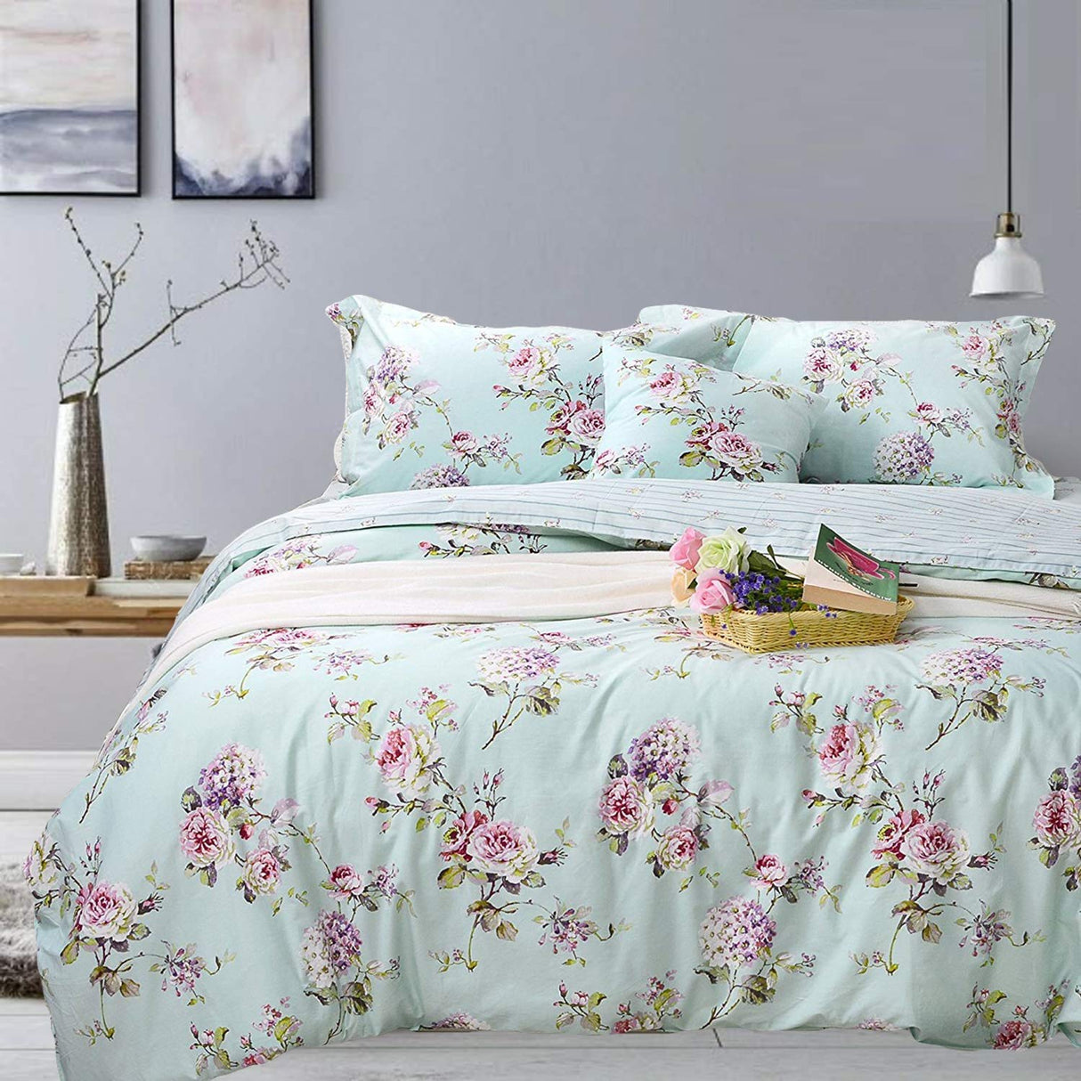 French Country Duvet Cover Set King/California King 100% Cotton Floral Bedding