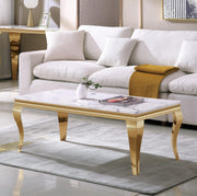 47" Coffee Table with White Marble Top, Modern Rectangle Faux Marble Coffee Table