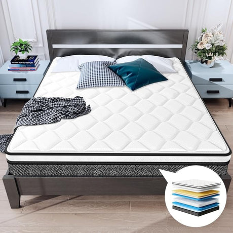 Queen Mattress, 10 Inch Cooling Queen Size Mattresses in A Box, Gel Memory Foam Hybrid Mattress