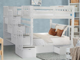 Bedz King Tall Stairway Bunk Beds Twin over Twin with 4 Drawers in the Steps and 2 Under Bed Drawers, White