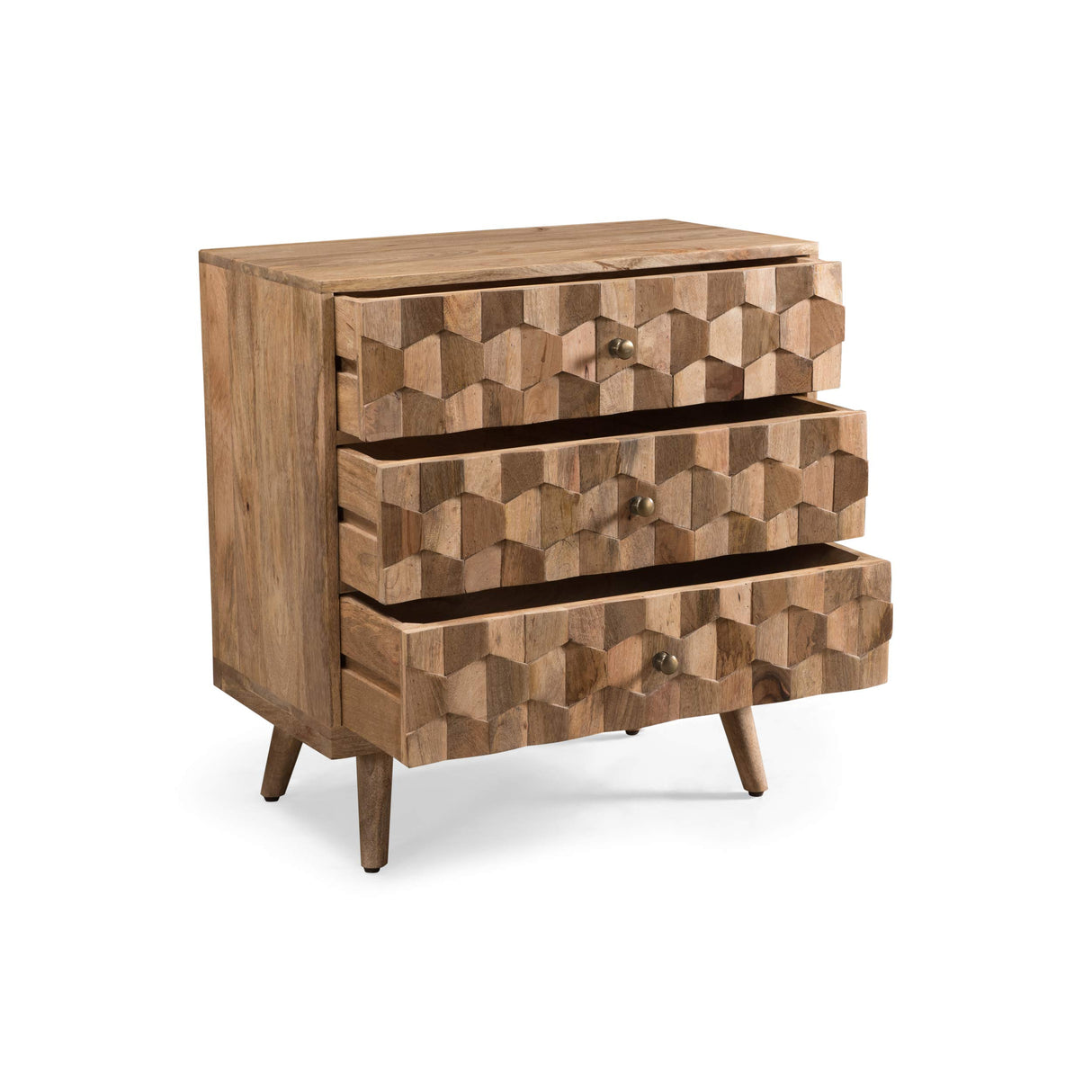 Mid-Century Modern Mango Wood 3 Drawer Chest, Natural