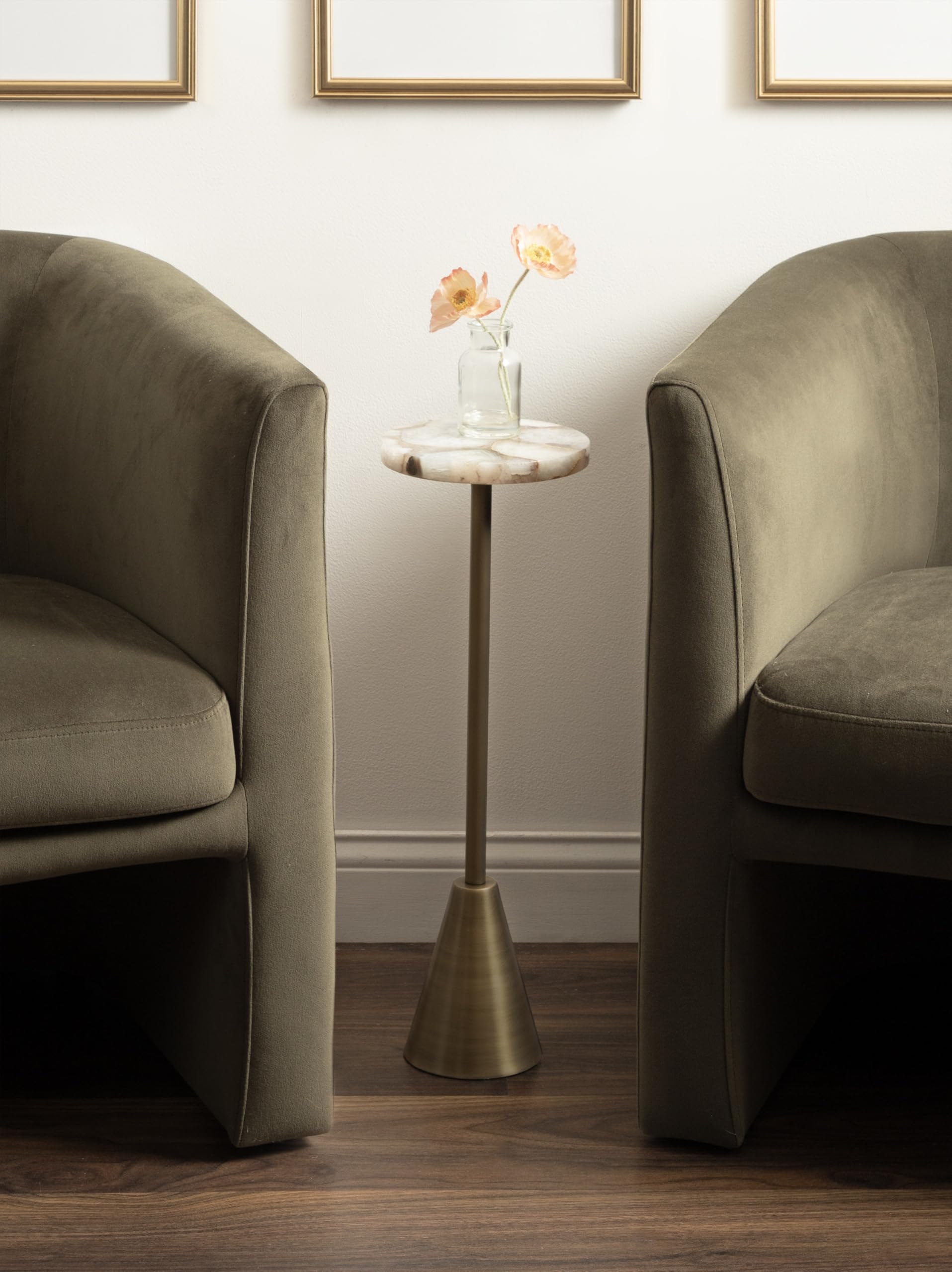 Sitara Modern Coastal Round Drink Table, 8 x 8 x 23, Blue Agate and Silver