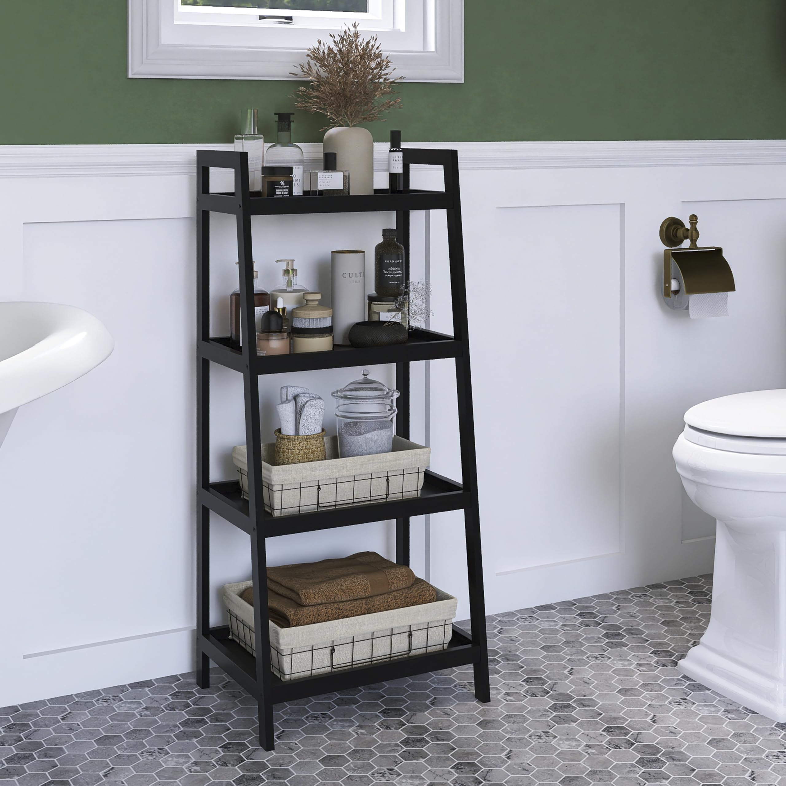 Bamboo Bookshelf, Bathroom Storage Rack Organizer, Plant Flower Display Stand Floor